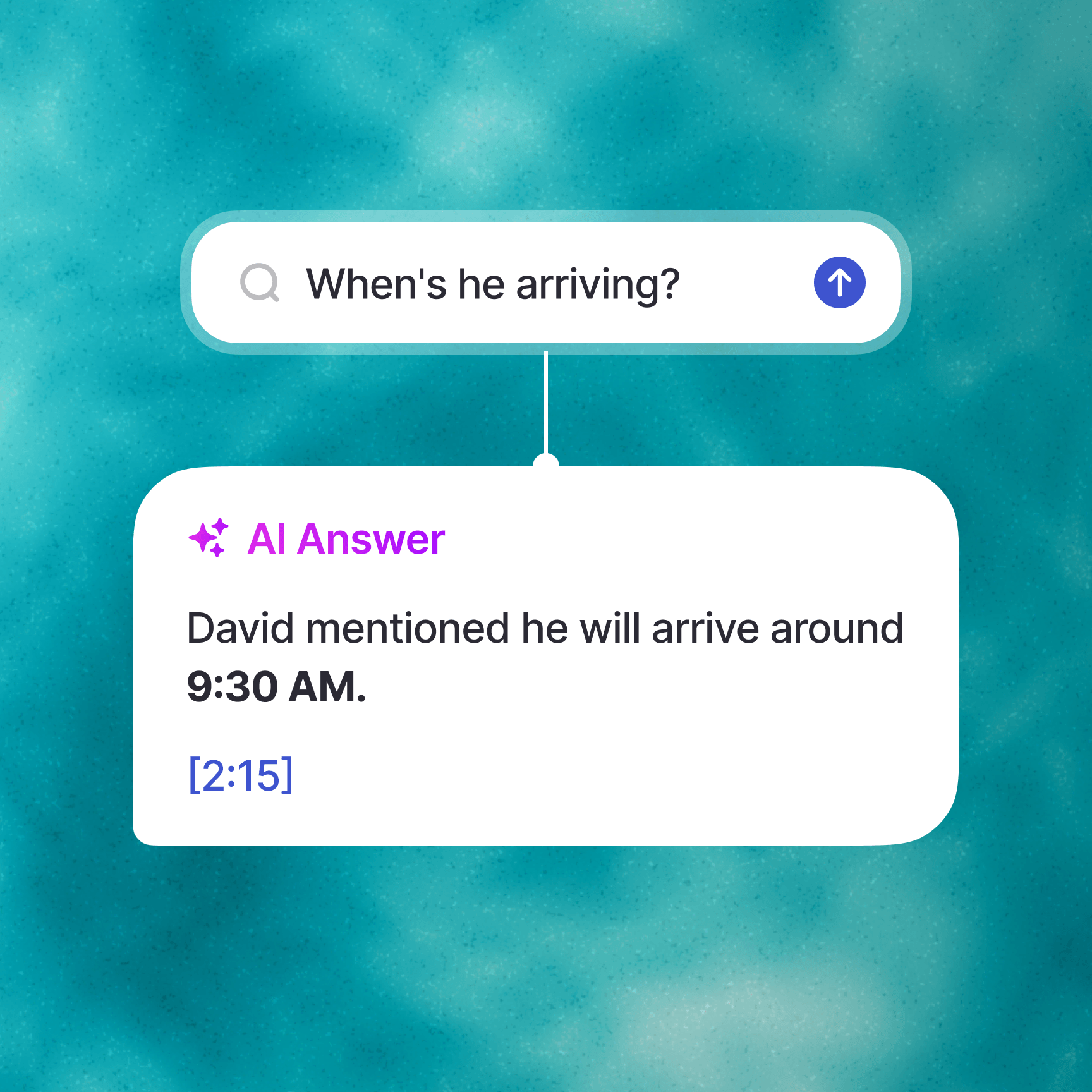 Whippy AI Search answering a plain language question with the exact detail and timestamp from a call transcript
