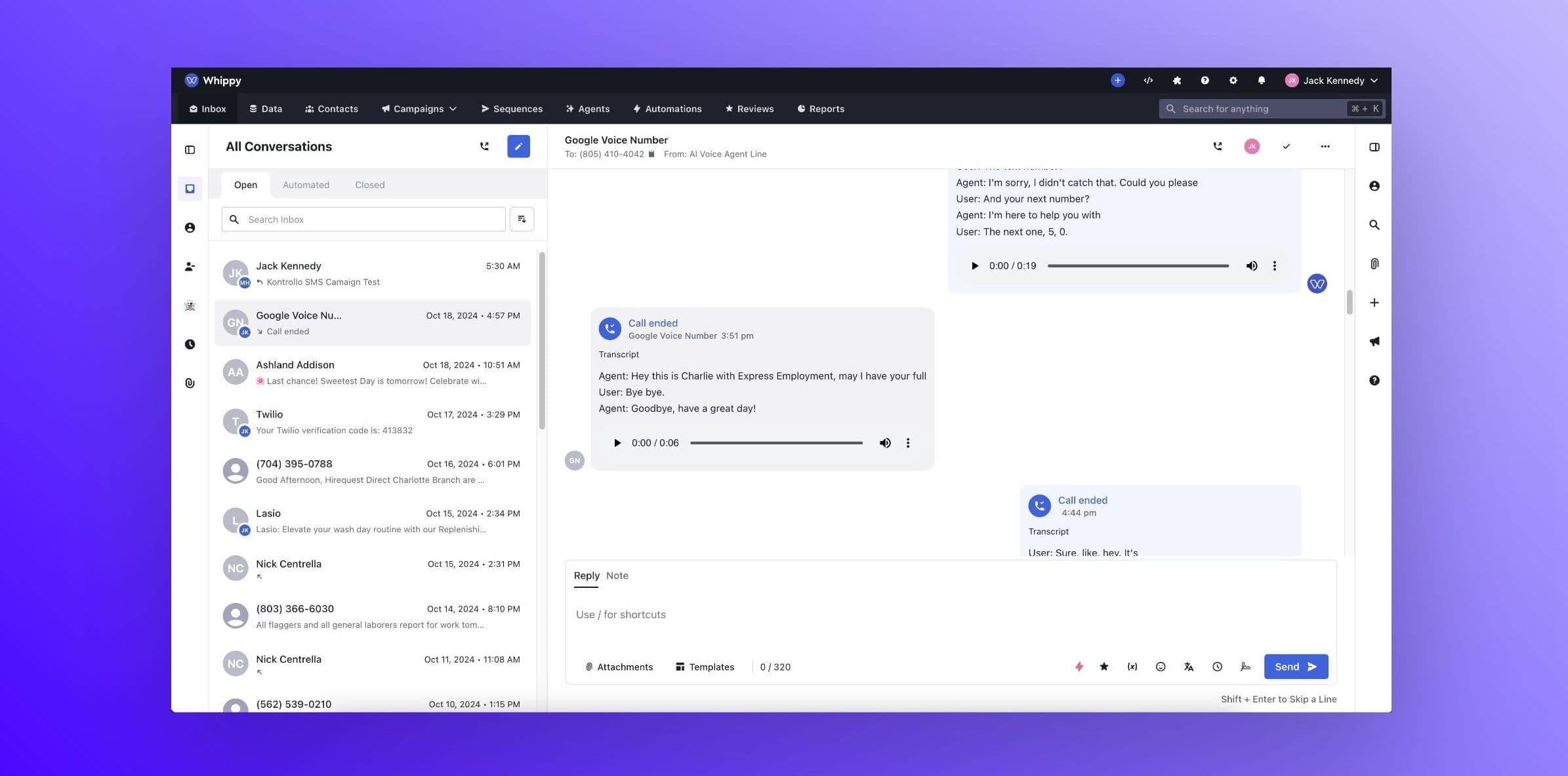 Ai agent calls in the inbox