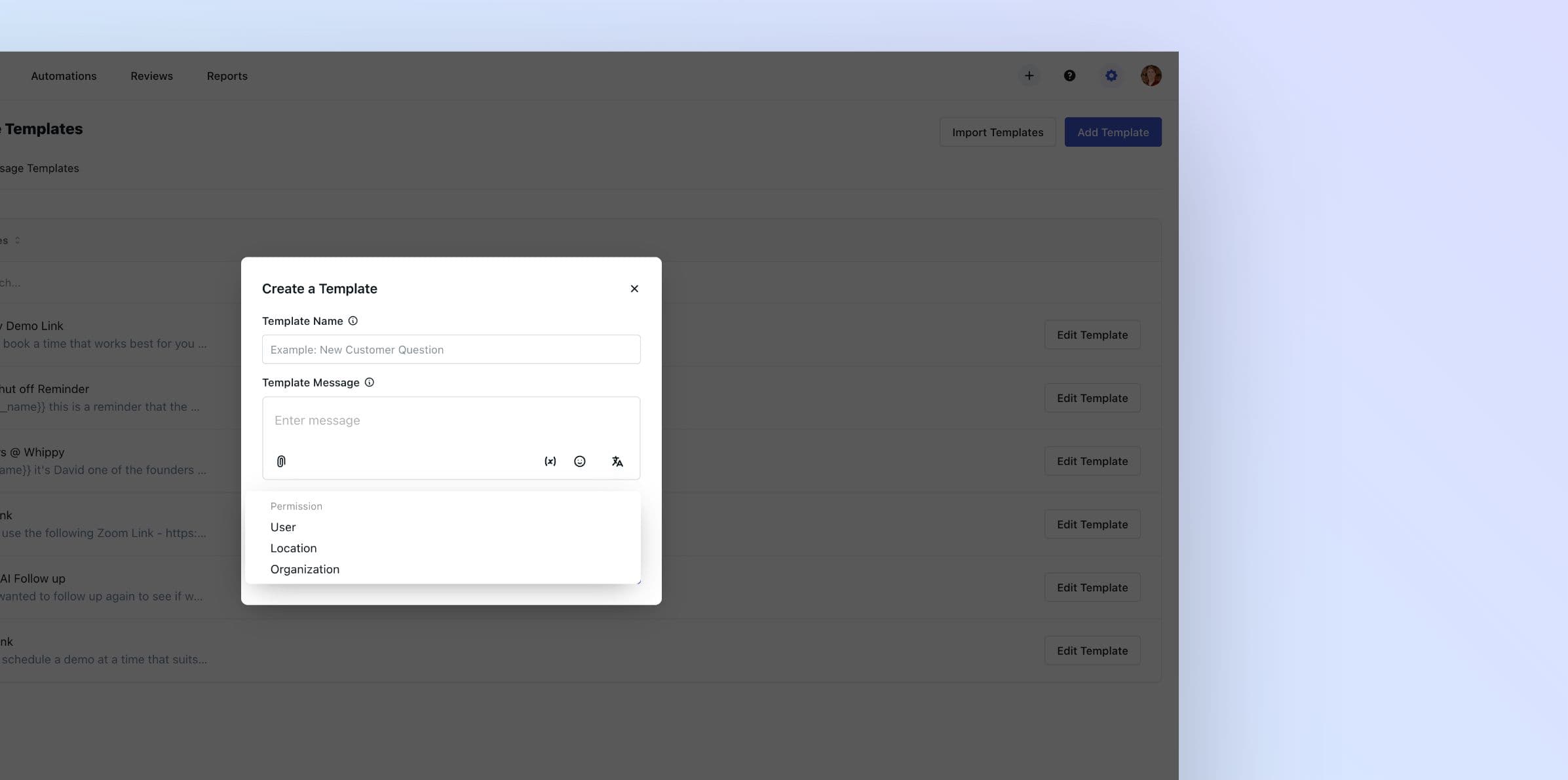 Message Template Permissions Image