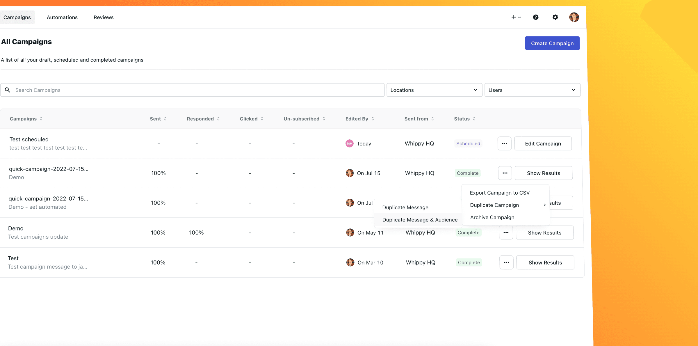 Campaign Filters & Duplication Improvements Image