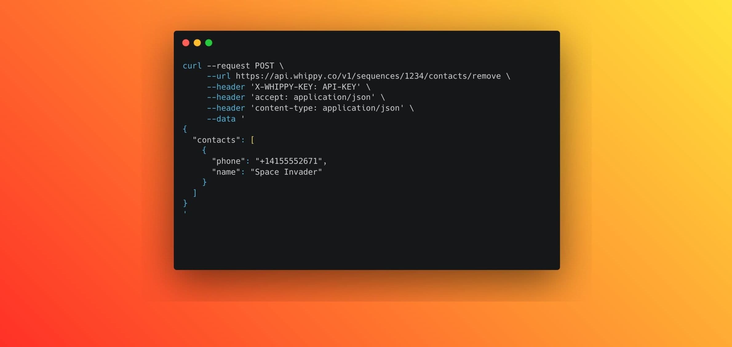 Remove contacts example api call