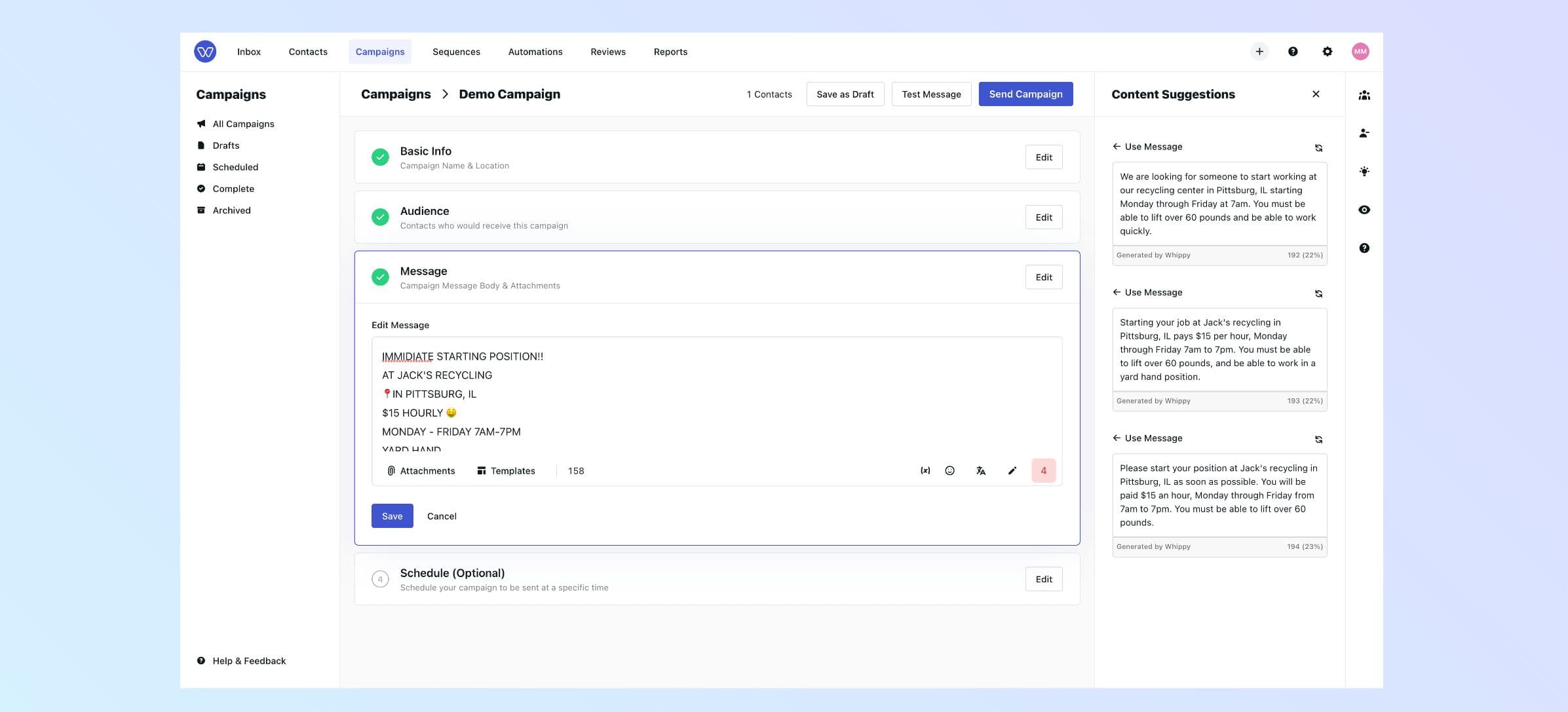 A.I. Powered Message Content Creation Image