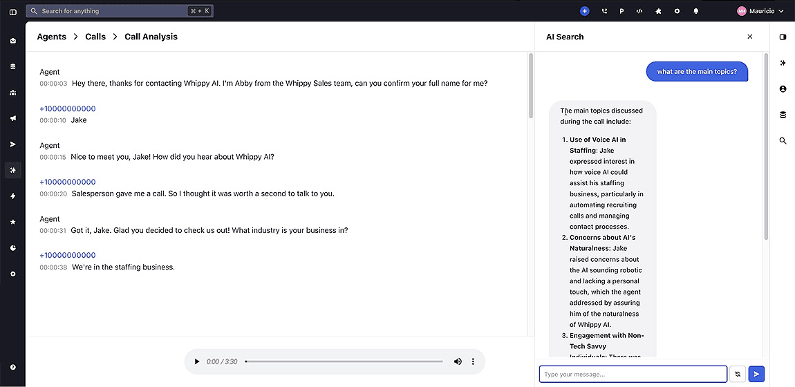 AI Call Transcript Search with Assistant